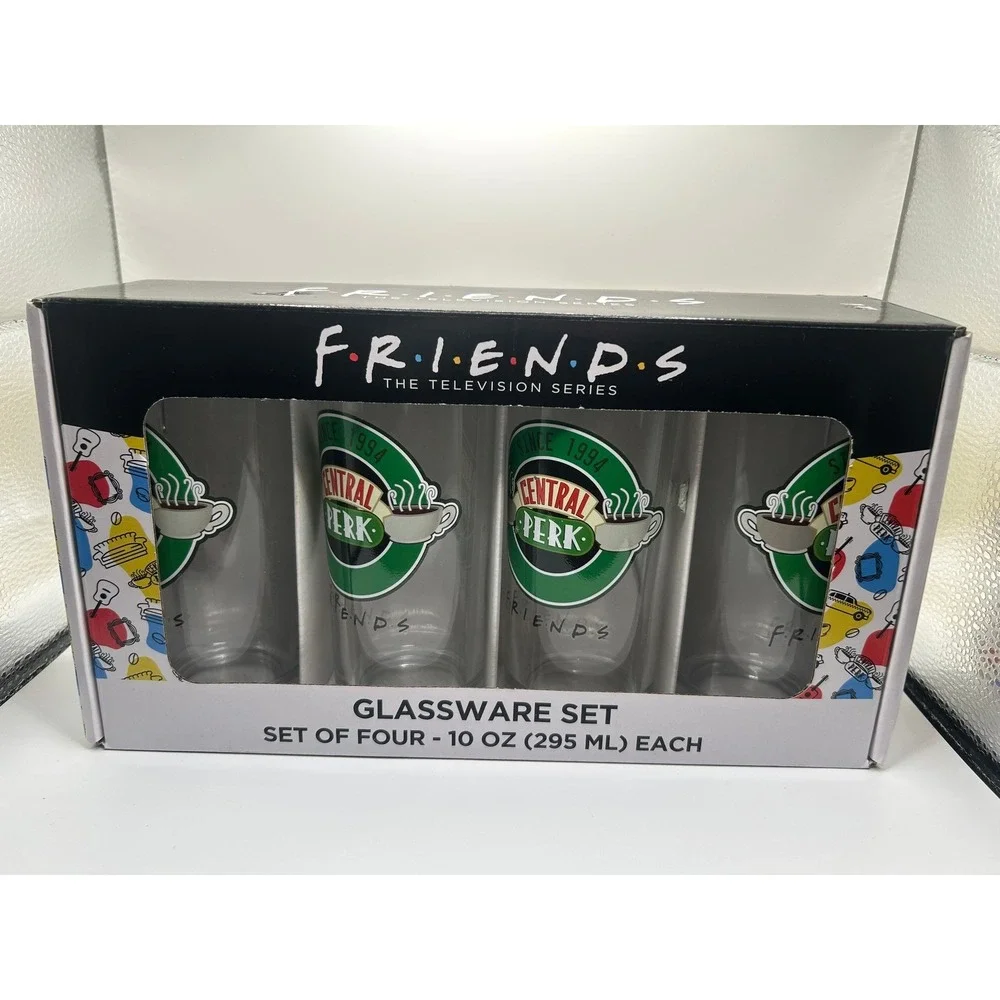 Friends The Television Series Glassware Set Central Perk 10oz Set of 4 New #947